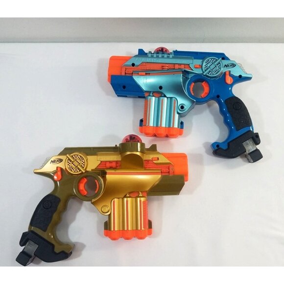 Nerf Lazer Tag Phoenix LTX Set of 2 Guns Blue Gold Laser System Tested & Working - Picture 1 of 15